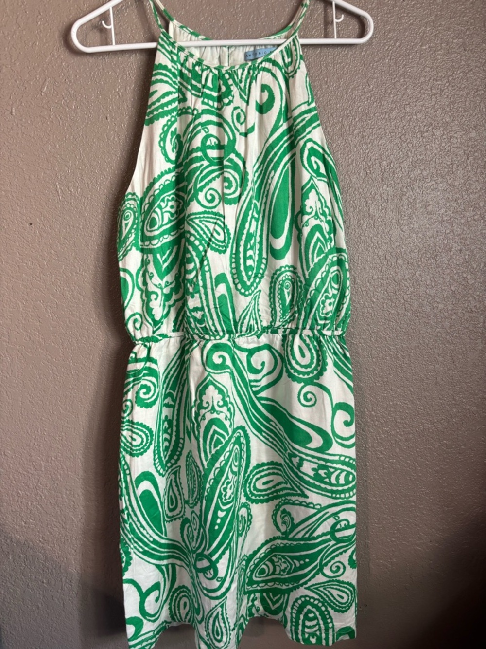 ANTONIO MELANI Green and White Paisley Halter Dress